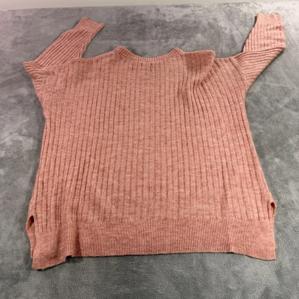 Abercrombie & Fitch Sweater Womens XL Pink Ribbed Knit Crew Neck Side Slit 3539